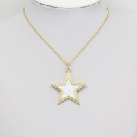 Big CZ White Enamel Star Pendant, Sku#ML71