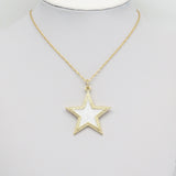 Big CZ White Enamel Star Pendant, Sku#ML71