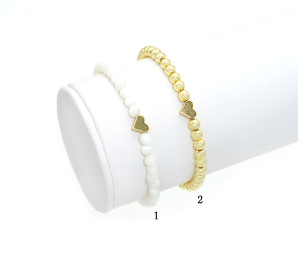 Gold Heart Mop gold ball Stretchy bracelet,sku#EF257