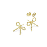 CZ Gold Twisted Wire Bow Tie Stud Earrings, Sku#LX407