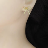 CZ Gold Twisted Wire Bow Tie Stud Earrings, Sku#LX407