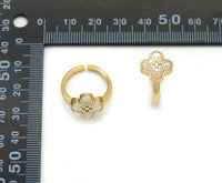 Gold Mother of Pearl Clover Adjustable Ring, Sku#X367