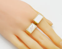 Gold Mother of Pearl Rectangle Adjustable Ring, Sku#X365