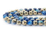 Half Gold Plated Blue Banded Agate Faceted Round Beads, 8mm/10mm, Sku#UA299