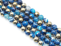 Half Gold Plated Blue Banded Agate Faceted Round Beads, 8mm/10mm, Sku#UA299