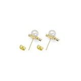 Gold Silver Pearl Baguette CZ Stud Earrings, Sku#LD476