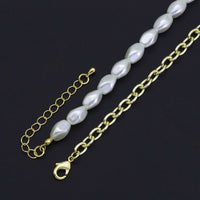 Link Gold Chain White Beads Smiley Face Pendant Necklace, Sku#EF509