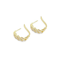 Gold Silver Baguette CZ Link Huggie Earrings, Sku#A144