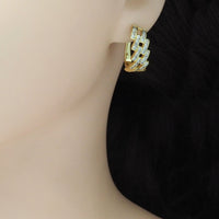 Gold Silver Baguette CZ Link Huggie Earrings, Sku#A144