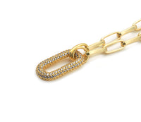 Gold Paperclip Chain CZ Oval Link Necklace, sku#EF262