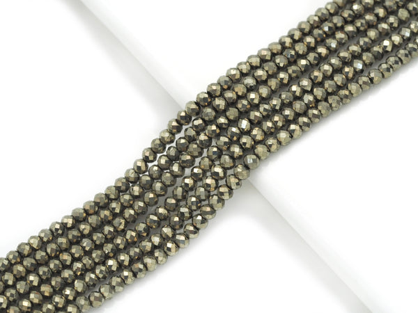 High Quality Genuine Pyrite Faceted Rondelle Beads, 2x3mm, Sku#UA300