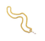 Gold Cuban Link Chain Necklace with Pearl Pendant,sku#EF264