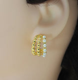 CZ Gold Ball Pearl Hoop Earrings, Sku#J378