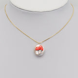 Red Mushroom On White Pearl Pendant/Spacer beads, Sku#Y890