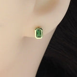 Gold  Clear/ Green Rectangle CZ Stud Earrings, Sku#Y843
