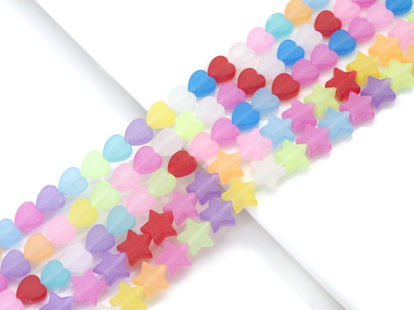 Colorful Heart and Five Point Star Resin Beads, 10mm, Sku#U1473