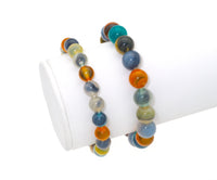 Multicolor Natural Agate Round Smooth Elastic Bracelet, 8mm/10mm, Sku#U1476