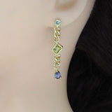 Gold Silver Citrine Amethyst CZ Chain Link Stud Earrings, Sku#Y854