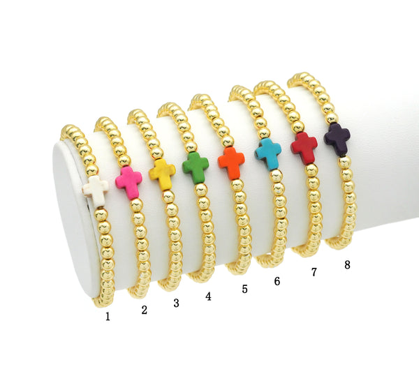 Colorful Cross Gold Hematite Adjustable Bracelet, Sku#EF266