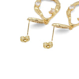 CZ Gold Irregular Oval Shape Dangle Stud Earrings, Sku#Y856