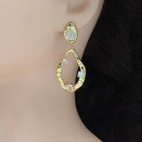 CZ Gold Irregular Oval Shape Dangle Stud Earrings, Sku#Y856