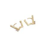 Gold Diamond Rectangle Bar Huggie Stud Earrings, Sku#Y859