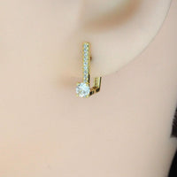 Gold Diamond Rectangle Bar Huggie Stud Earrings, Sku#Y859