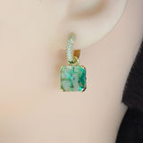 Gold Silver Aqua Blue Green Square Stone CZ Huggie Earrings, Sku#Y860