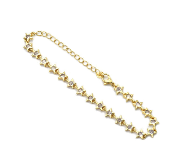 Gold Clear CZ Star Adjustable Bracelet, Sku#JL168