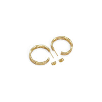 Gold Silver CZ Rectangle Bamboo Link Hoop Earrings, Sku#A129