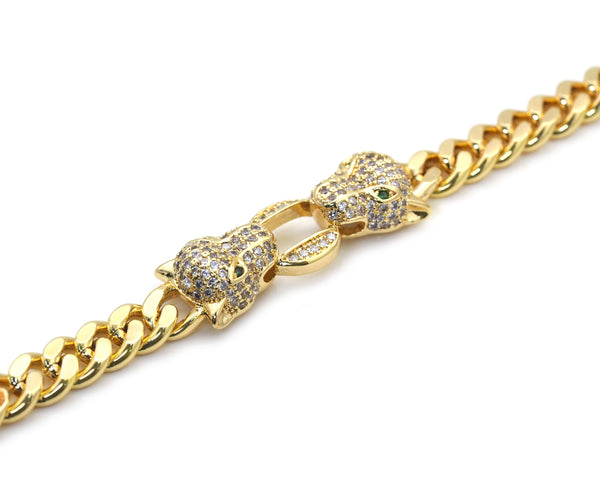 CZ Leopard Head Gold Bracelet, Sku#JL170