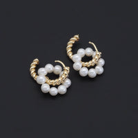 Gold Huggie White Pearl Hoop Earrings, Sku#EF514