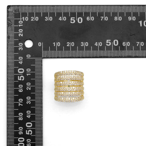 Gold Silver CZ Multilines Statement Adjustable Ring, Sku#LX379