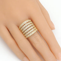 Gold Silver CZ Multilines Statement Adjustable Ring, Sku#LX379