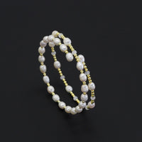 White Pearl Gold Spacer Wire Wrap Bracelet, Sku#EF519