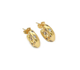 Clear CZ Gold Thick Hoop Stud Earrings, Sku#LX189