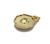 Pearl CZ Gold Heart On Octagon Charm, Sku#F1523