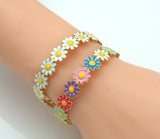 Colorful Daisy Flower Gold Adjustable Bracelet, Sku#X374