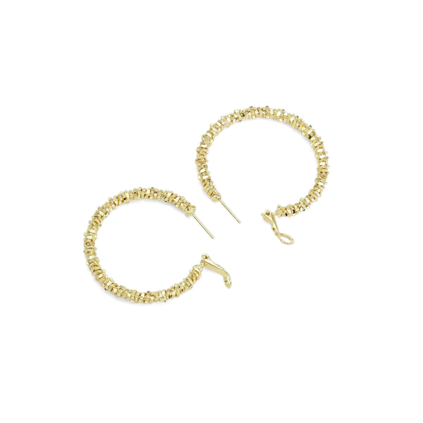 Gold Chip Beads Round Hoop Earrings, Sku#ZX135
