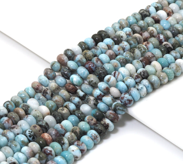 Genuine Larimar Rondelle Smooth Beads, 4x6mm/5x8mm, Sku#U1492