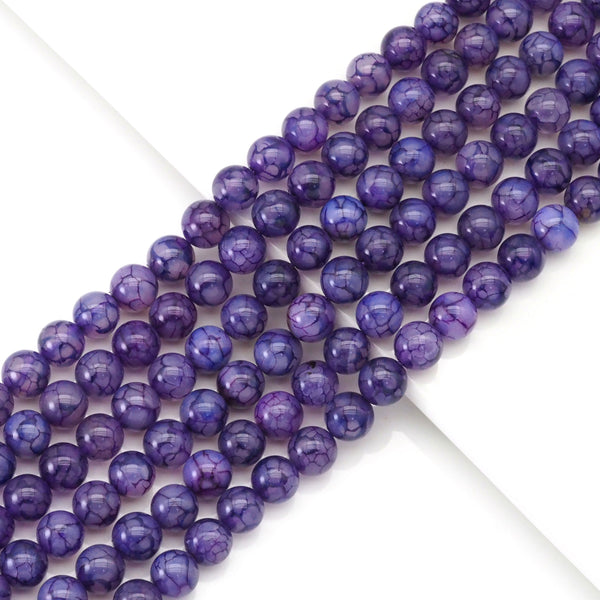 Natural Purple Dragon Vein Agate Round Smooth Beads, Sku#U1765