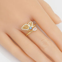 Gold Clear CZ Butterfly Evil Eye Adjustable Ring, Sku#Y863