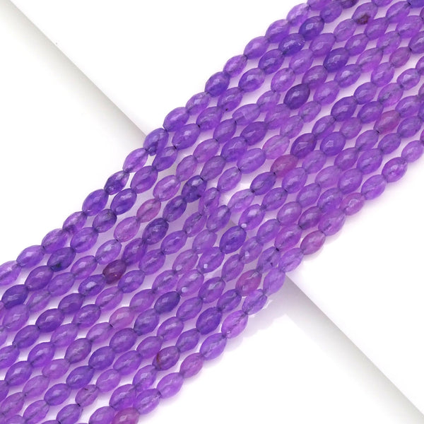 Purple Jade Faceted Rice Shape Beads, Sku#U1769