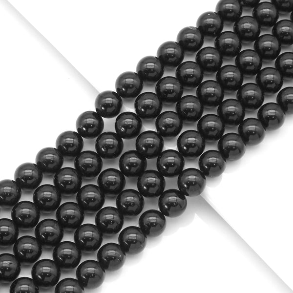 High Quality Black Tourmaline Round Smooth Beads, Sku#U1770