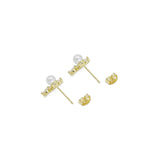 Pearl Gold Clear CZ Bar Stud Earrings, Sku#LD477
