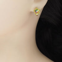 Gold Colorful CZ Flower Huggie Earrings, Sku#Y895