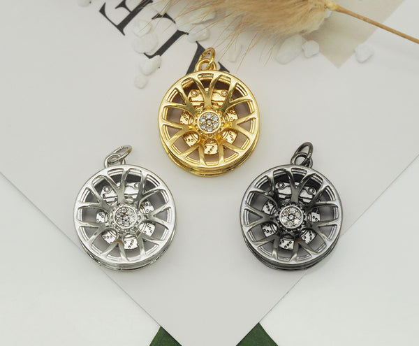 CZ Round Wheel Charm, Sku#Y672