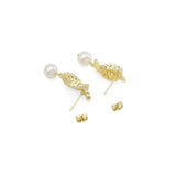 Hammered Twisted Oval Knot White Pearl Earrings, Sku#ZX140