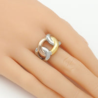 Gold Silver Rose Gold Triple Color Oval Link Adjustable Ring, Sku#LK871