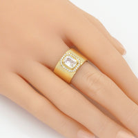 Thick Chunky Gold Rectangle CZ Band Ring, Sku#LK874